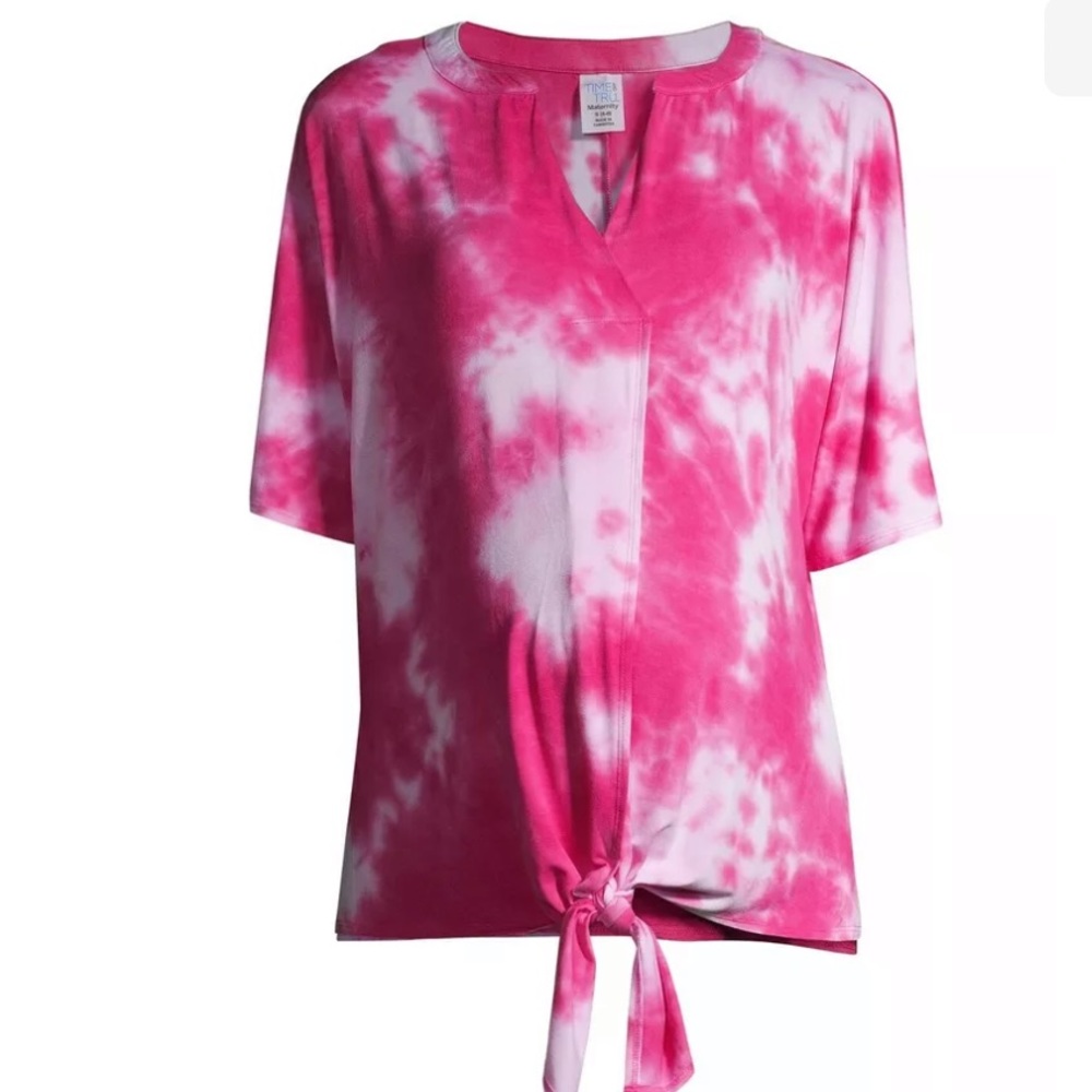 Time and Tru Maternity Dolman Tie Front Pink Tie Dye Top NEW